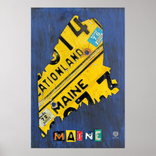 Maine State License Plate Map Poster