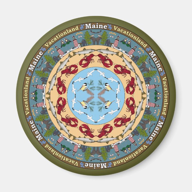 Maine State Mandala Magnet (Front)