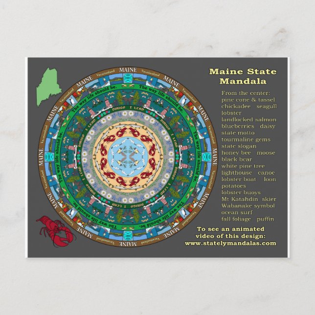 Maine State Mandala Postcard (Front)