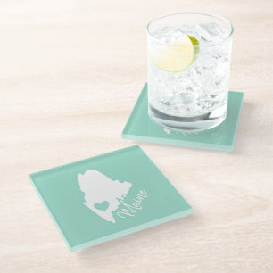 Maine state map love home glass coaster