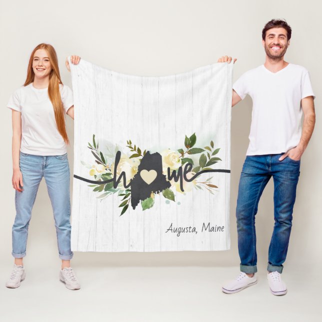 Maine State Personalised Your Home City Rustic Fleece Blanket (In Situ)