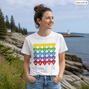 Maine State Pride Colourful Hearts T-Shirt