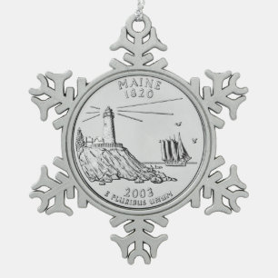 Maine State Quarter Snowflake Pewter Christmas Ornament