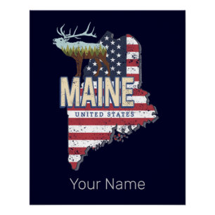 Maine State United States Map Vintage USA Souvenir Poster