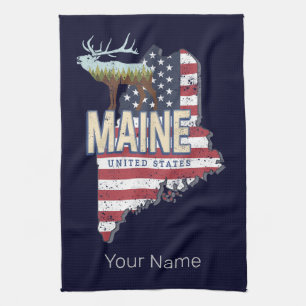 Maine State United States Map Vintage USA Souvenir Tea Towel