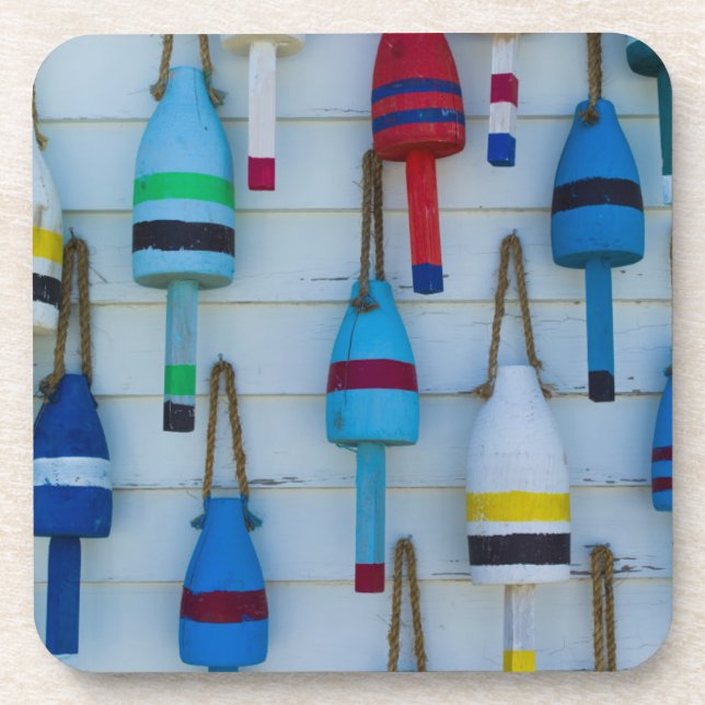 Maine, Stonington, decorative lobster buoys Coaster (Front)
