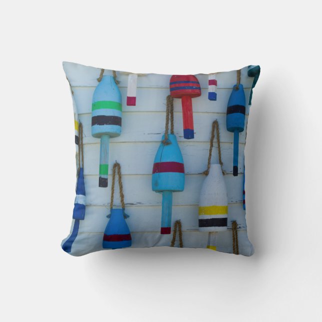 Maine, Stonington, decorative lobster buoys Cushion (Front)