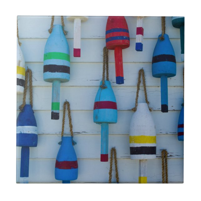 Maine, Stonington, decorative lobster buoys Tile (Front)