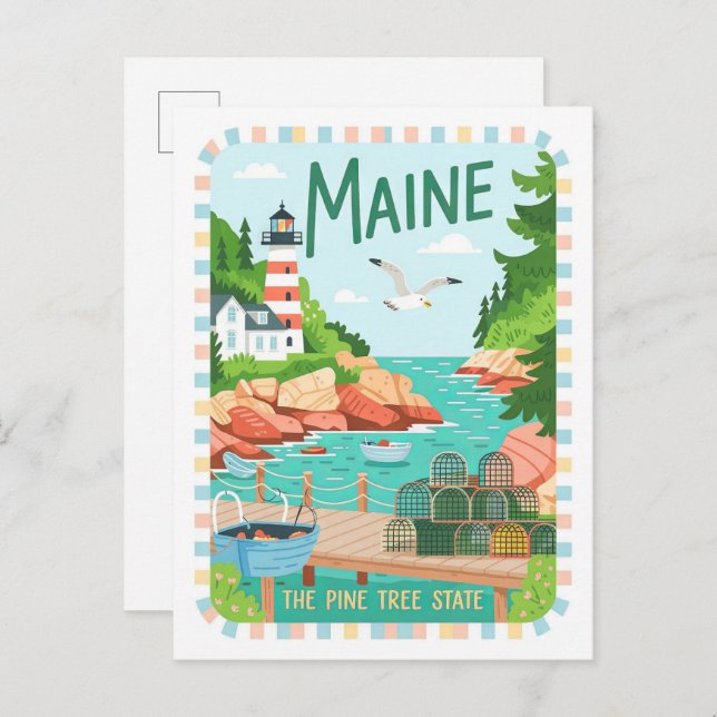 Maine the Pine Tree State USA Summer Travel Postcard (Front/Back)