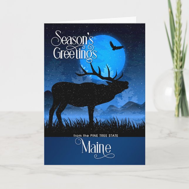 Maine The Pine Tree State Woodland Deer Holiday Card (Front)