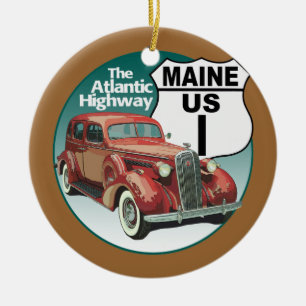 Maine US Route 1 - The Atlantic Highway Ceramic Tree Decoration