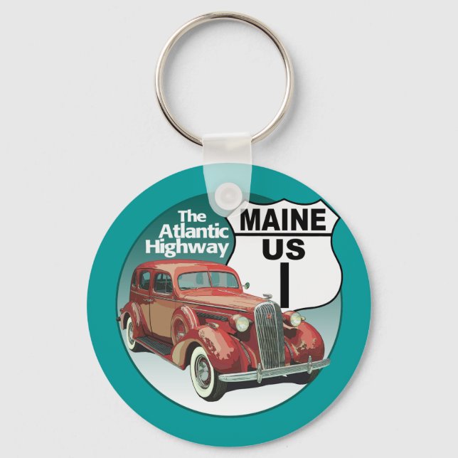 Maine US Route 1 - The Atlantic Highway Key Ring (Front)