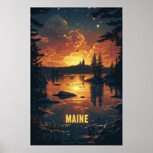 Maine USA Art Vintage Illustration Travel Poster
