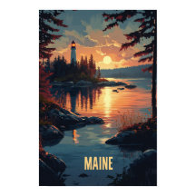 Maine USA Art Vintage Illustration Travel