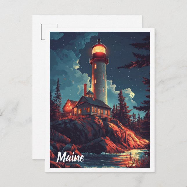 Maine USA Vintage Illustration Travel Postcard (Front/Back)