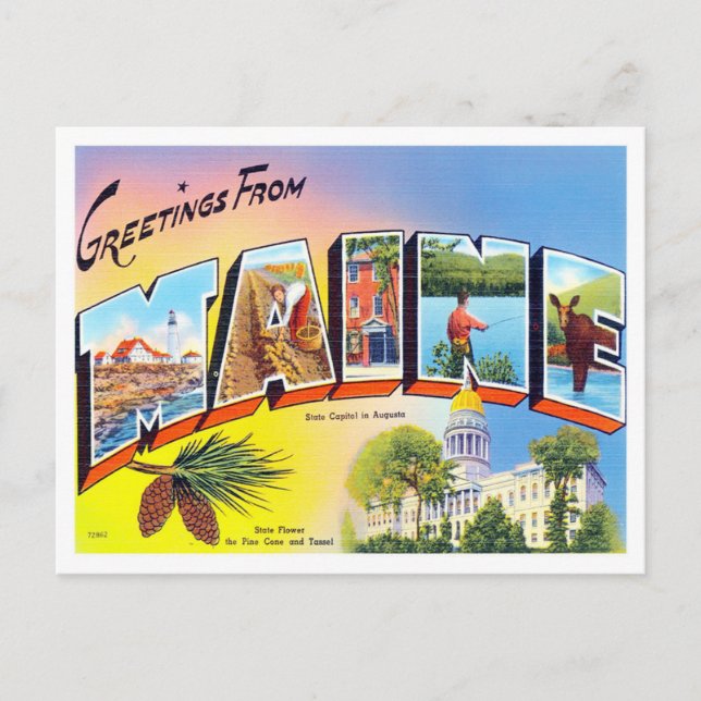Maine Vintage Big Letters Postcard (Front)