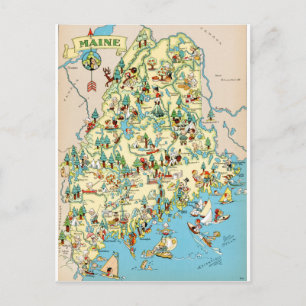 Maine Vintage Map Postcard