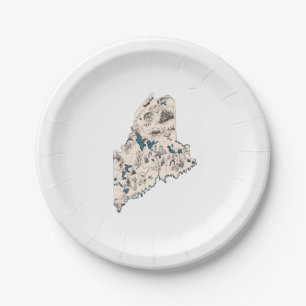 Maine Vintage Picture Map Paper Party Plates