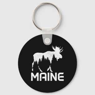 Maine Vintage Pride Souvenir Moose Nature Hiking Key Ring