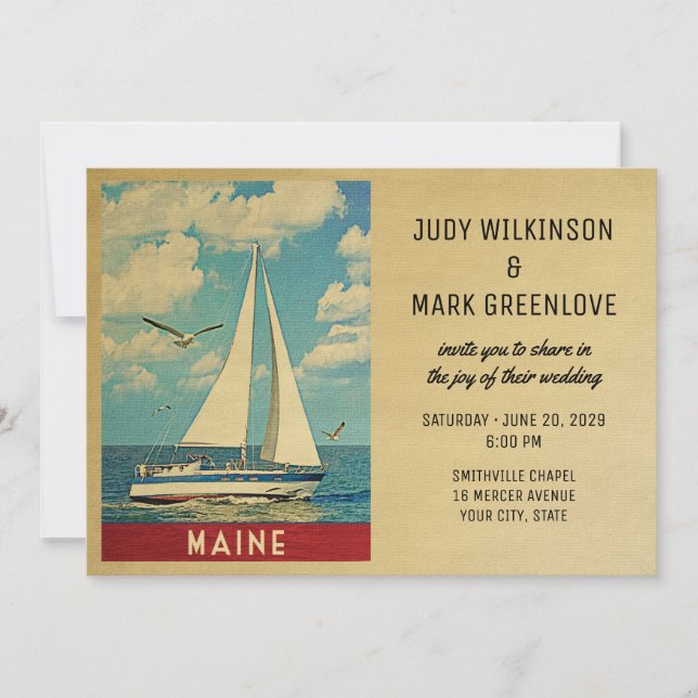 Maine Wedding Invitation Sailboat (Front)