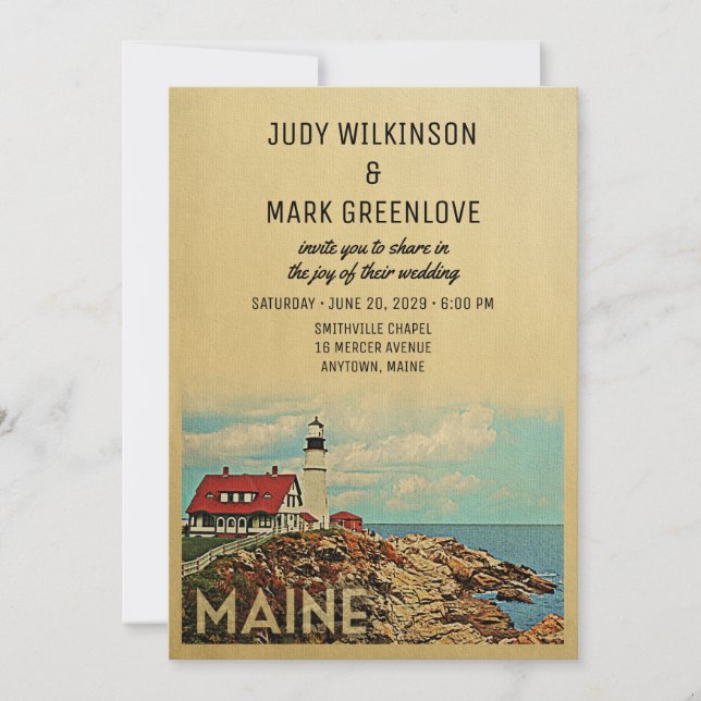 Maine Wedding Invitation Vintage Mid-Century (Front)