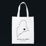 Maine Wedding Welcome Bag Map Tote with Heart<br><div class="desc">Wedding welcome gift bag featuring map graphic. Your guests will love checking into their hotel and finding this tote filled with treats awaiting them. You may position the heart to the location of your big day using the "customise further" feature.</div>