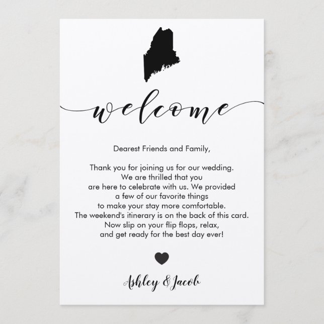 Maine Wedding Welcome Letter & Itinerary Card (Front)