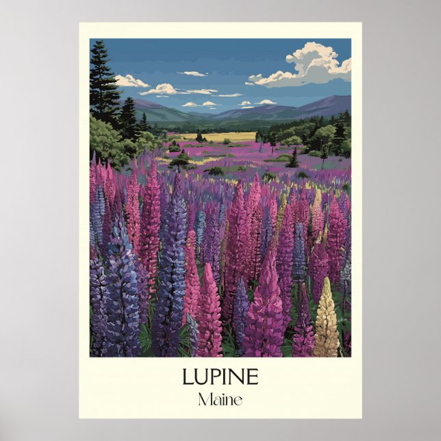 Maine Wild Lupine Flowers Landscape Travel Art Poster (Front)
