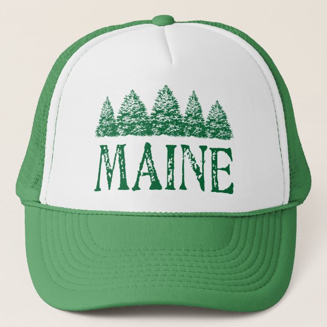 Maine Winter Evergreeens Trucker Hat (Front)