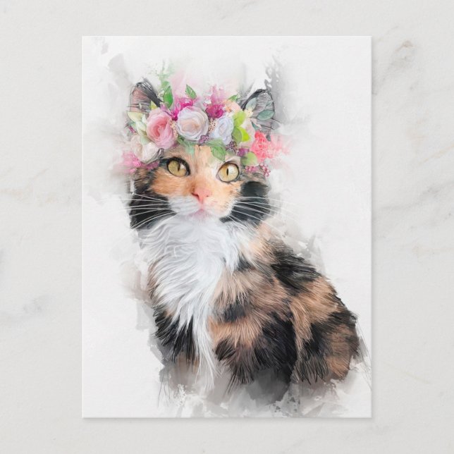 Mainecoon Cat Flower Crown Portrait Postcard (Front)