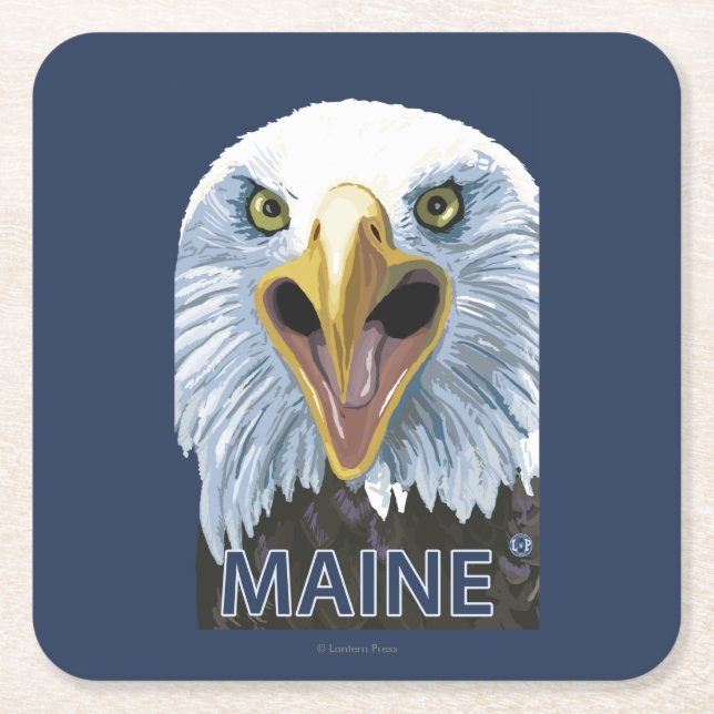 MaineEagle Up Close Square Paper Coaster (Front)