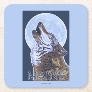 MaineHowling Wolf Square Paper Coaster