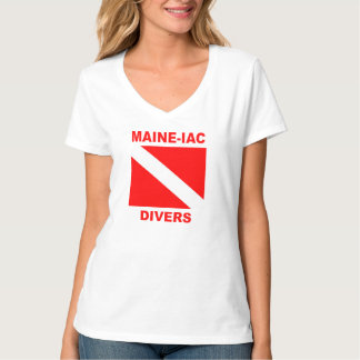 Maineiac Divers Div flag Logo Womens V neck Tee