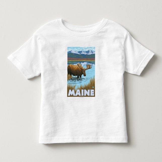 MaineMoose Drinking in Lake Toddler T-Shirt (Front)