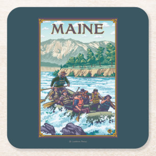 MaineRiver Rafting Scene Square Paper Coaster