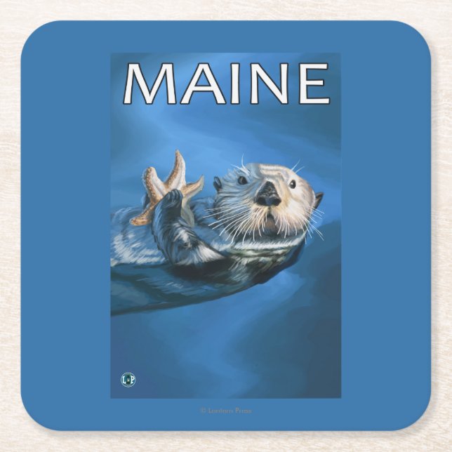 MaineSea Otter Scene Square Paper Coaster (Front)