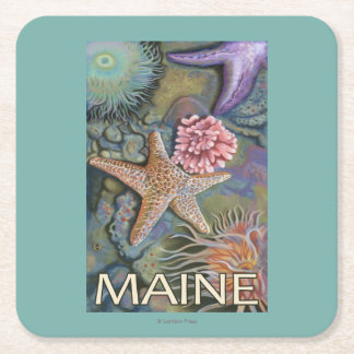 MaineTidepool Scene Square Paper Coaster