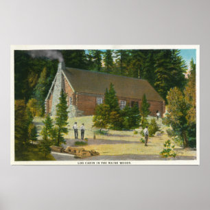 MaineView of a Log Cabin in the Maine Woods Poster