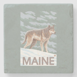 MaineWolf Scene Stone Coaster