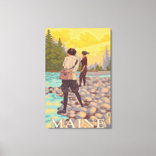 MaineWomen Fly Fishing Scene Canvas Print