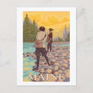 MaineWomen Fly Fishing Scene Postcard