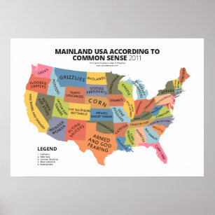 Mainland USA According to Common Sense Poster