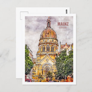 Mainz Germany Famous Travel Watercolor Sketch Postcard