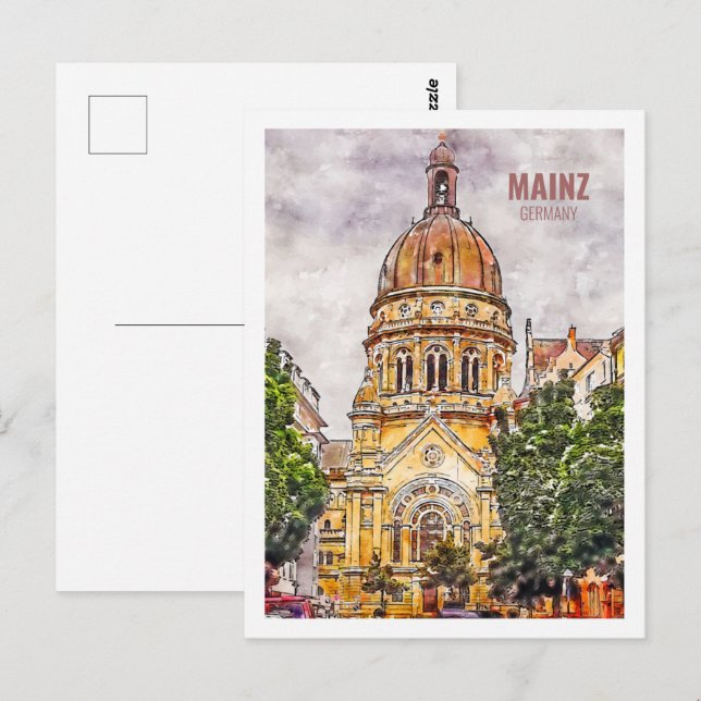 Mainz Germany Famous Travel Watercolor Sketch Postcard (Front/Back)