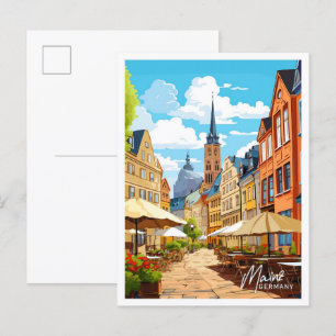 Mainz Germany Travel Vintage illustration Postcard