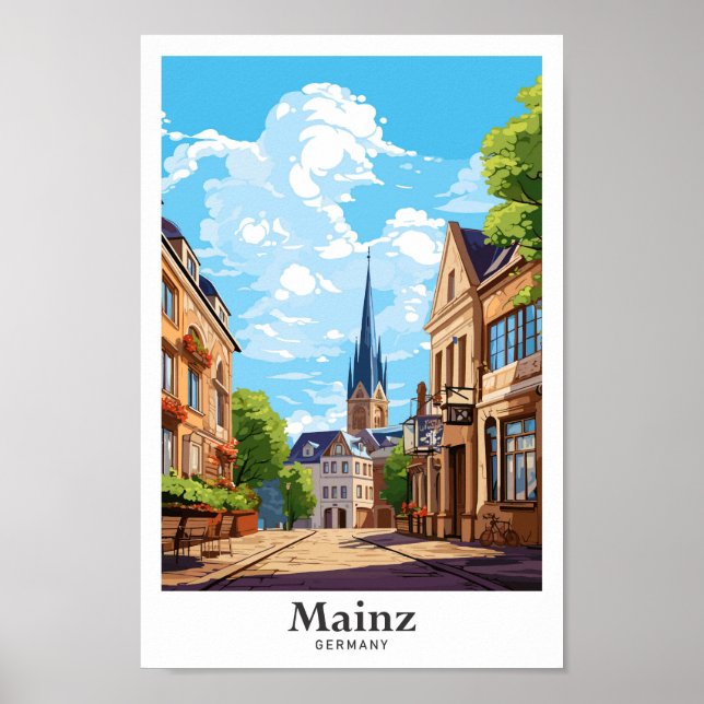 Mainz Germany Travel Vintage Illustration Poster (Front)