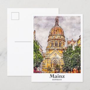 Mainz Germany Travel Watercolor Sketch Hand Drawn Postcard