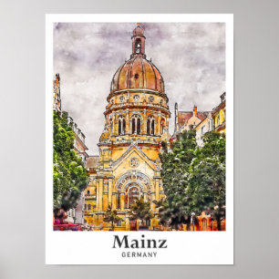 Mainz Germany Travel Watercolor Sketch Hand Drawn Poster