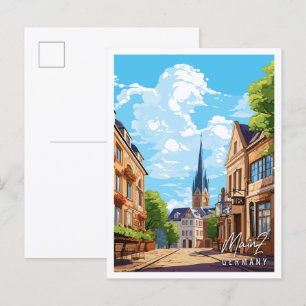 Mainz Germany vintage travel illustration Postcard