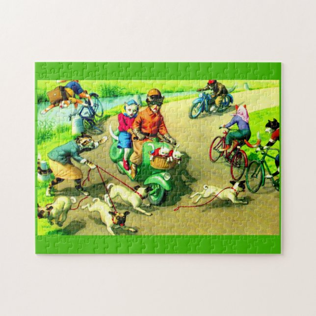 Mainzer cats on motorcycles and bikes jigsaw puzzle (Horizontal)